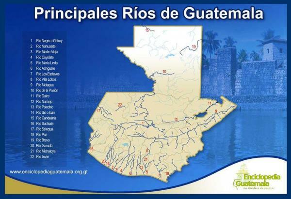 Rijeke Gvatemale s mapom - Rijeke Gvatemale na atlantskoj padini