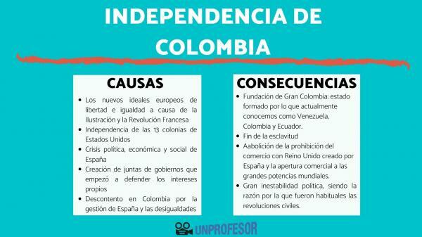 Kolumbijas neatkarība: cēloņi un sekas