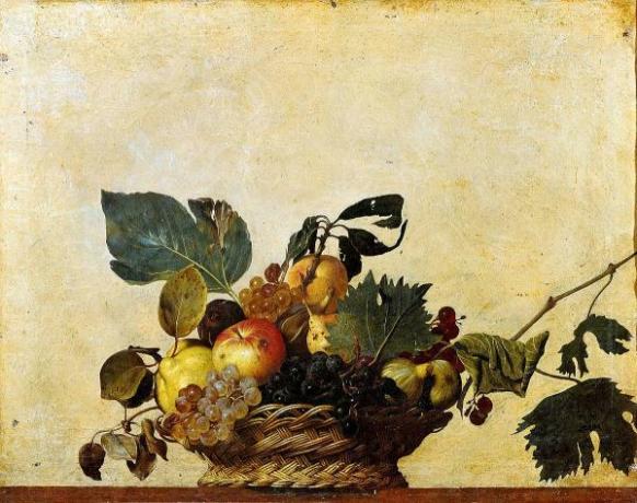 Caravaggio: सबसे महत्वपूर्ण कार्य - फलों की टोकरी (1596)