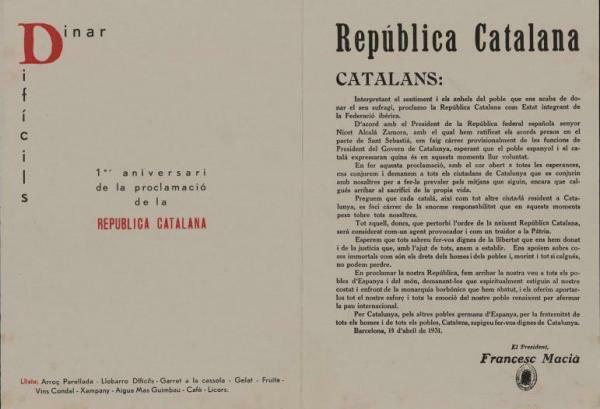 Francesc Macià and the Catalan Republic - Proclamation of the Catalan Republic by Macià 