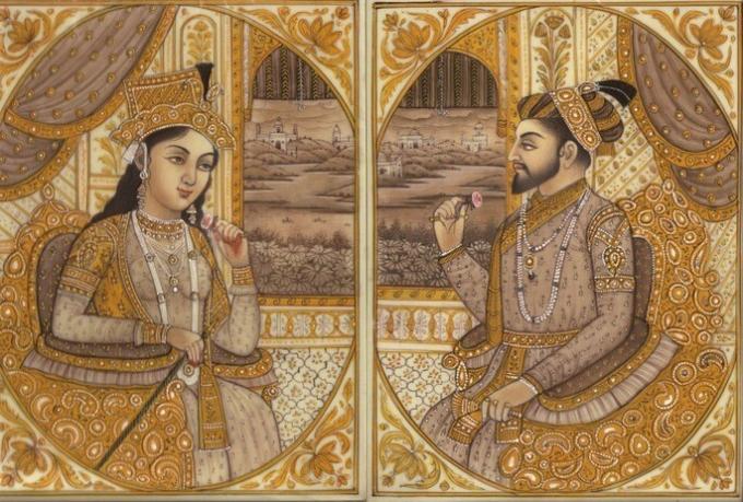 Maleri af Shah Jahan e Mumtaz Mahal.