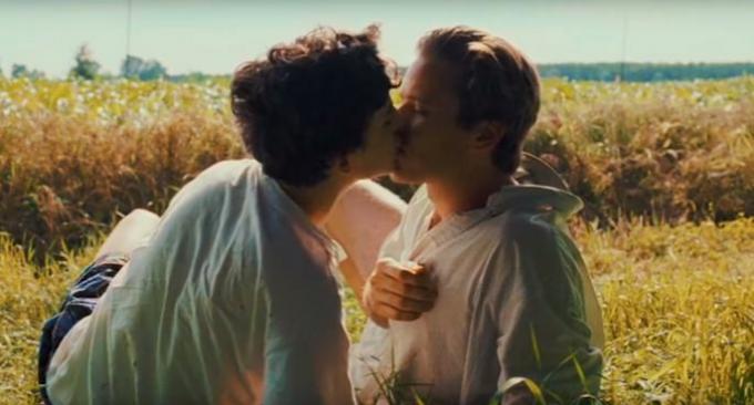 Elio and Oliver having sex for the first time.