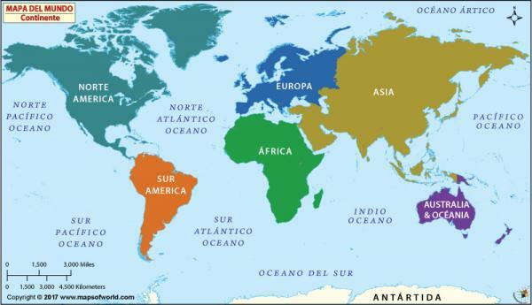 მსოფლიოს კონტინენტები და ოკეანეები - რუქით