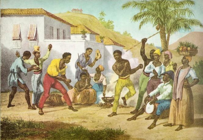 Lukisan tahun 1835 yang menggambarkan capoeira