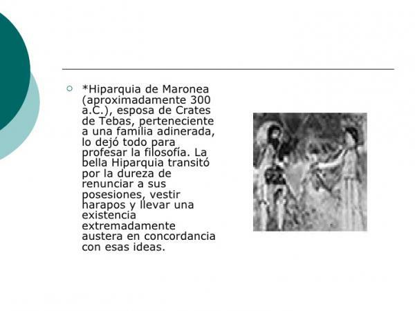 นักปรัชญาสตรีนิยมที่สำคัญที่สุด - Hyparquía de Maronea (S. IV BC) นักปรัชญาสตรีนิยมคนแรก