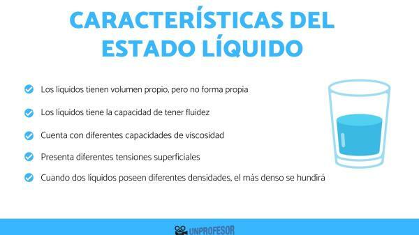 Characteristics of the liquid state of matter and examples