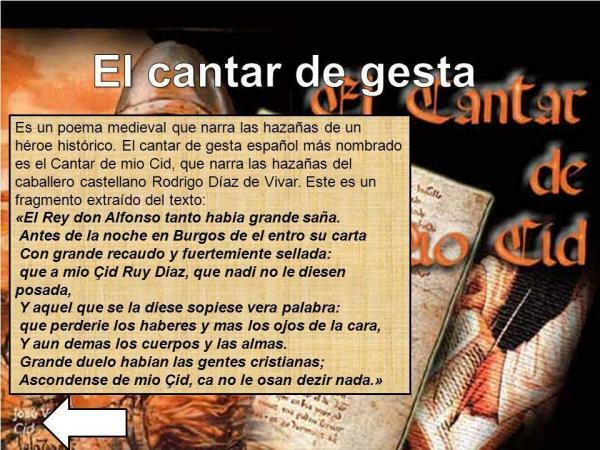 Lagu perbuatan Spanyol: definisi dan contoh - Cantar de Mío Cid, lagu perbuatan paling terkenal