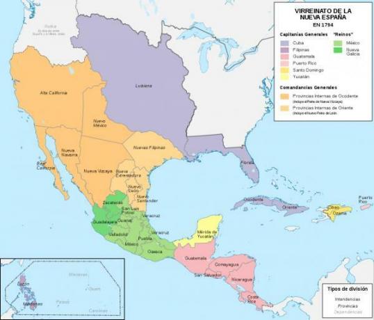 Viceroyalty of New Spain: summary - Map of the Viceroyalty of New Spain