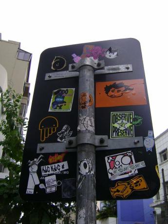 Art in stickers in urban plaque (sticker art)