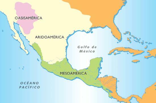 Mesoamerica, Aridoamérica a Oasisamérica: mapa a charakteristika - Mapa Aridoamérica a charakteristika 