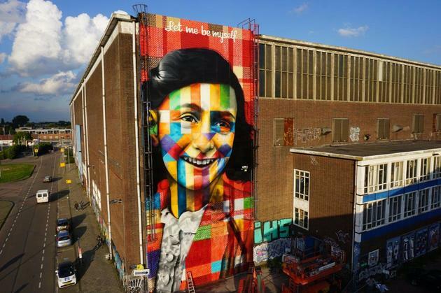Ugly mural by Eduardo Kobra in homage to Anne Frank.