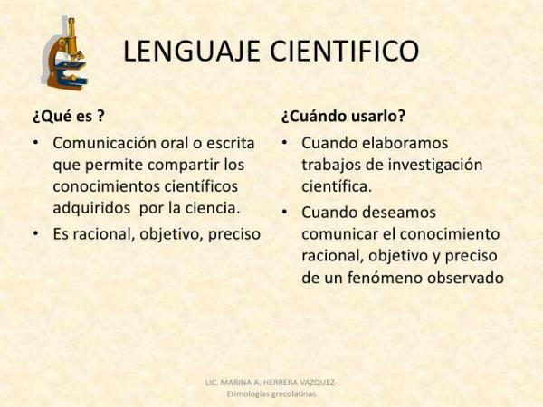 Επιστημονική γλώσσα: χαρακτηριστικά και παραδείγματα