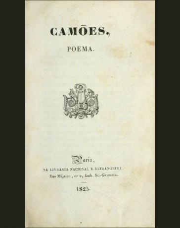 Frontispício da first edição de Camões, o poema foi um marco do Romantismo em Portugal.