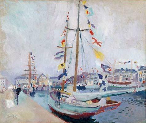 Fauvisme: representative verk - Yacht i Le Havre dekorert med flagg (1905), Raoul Dufy
