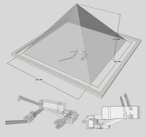 axonometrisk vy över pyramiden i Menkaure