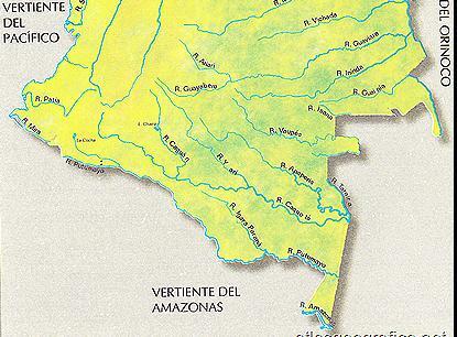 კოლუმბიის მდინარეები - რუქაზე - ამაზონის ფერდობზე