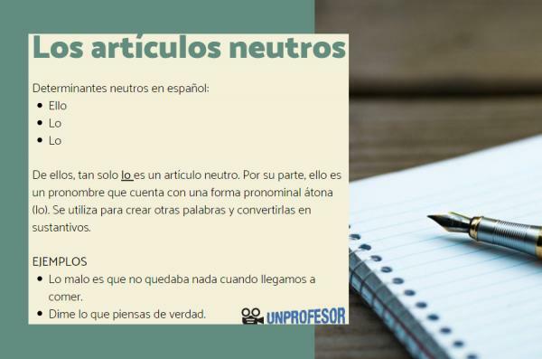 Vilka är de neutrala artiklarna på spanska - Exempel på meningar med en neutral artikel