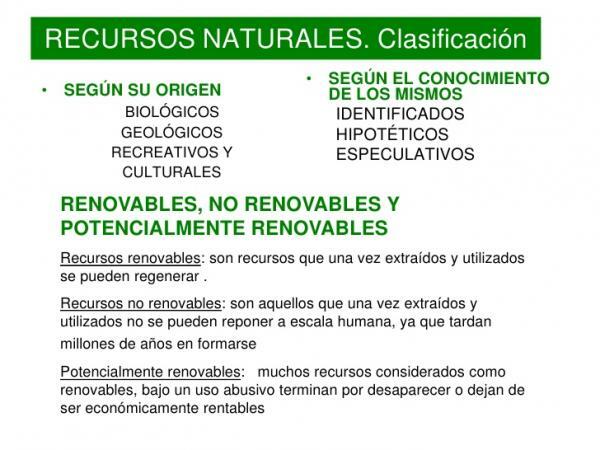 Classificação dos recursos naturais - Classificação dos recursos naturais de acordo com sua origem