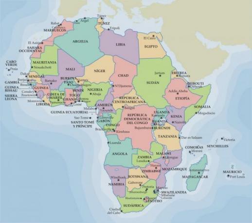 Lande og hovedstæder i verden efter kontinenter - Lande og hovedstæder i Afrika med kort